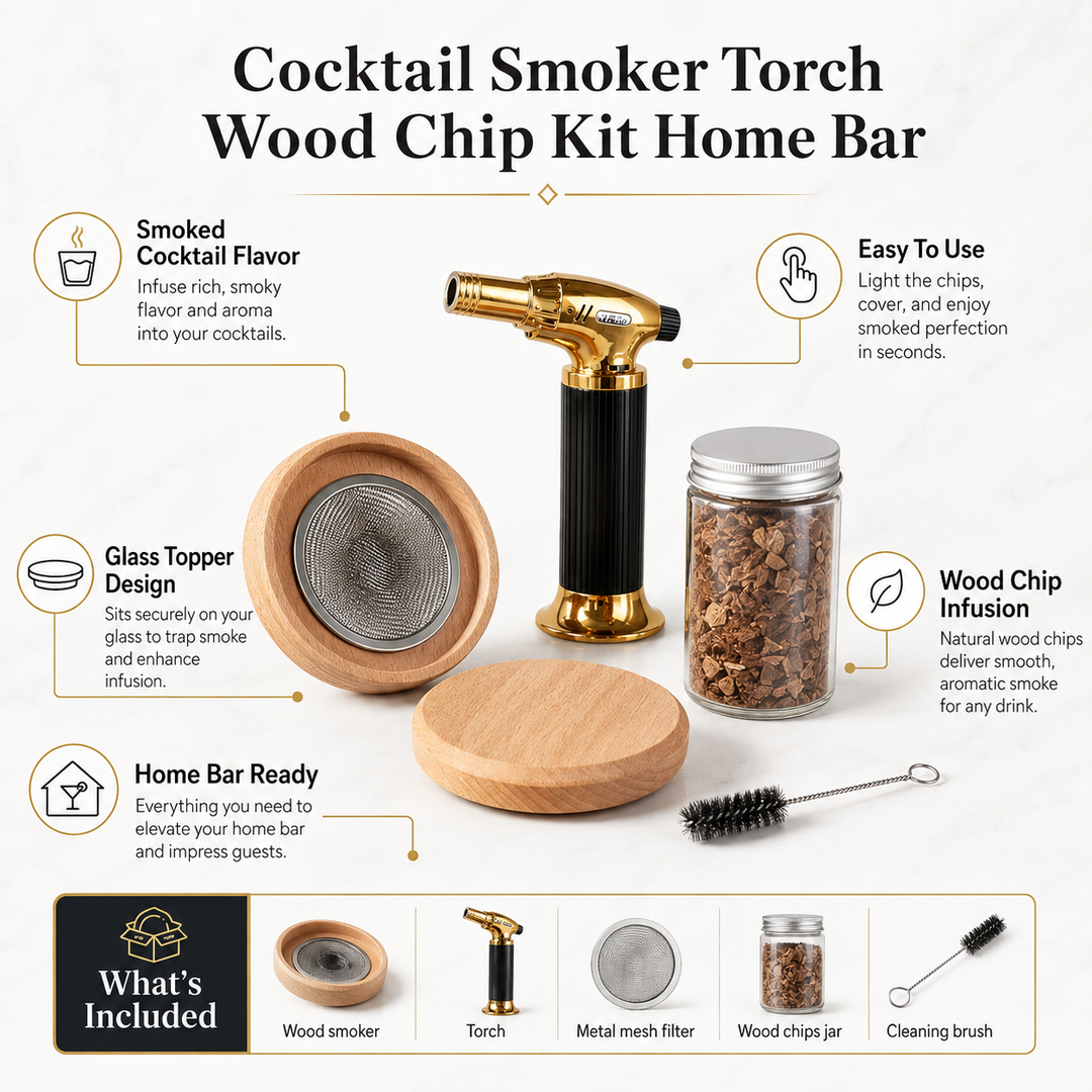 Cocktail Smoker Kit Torch Wood Chips Cleaning Brush