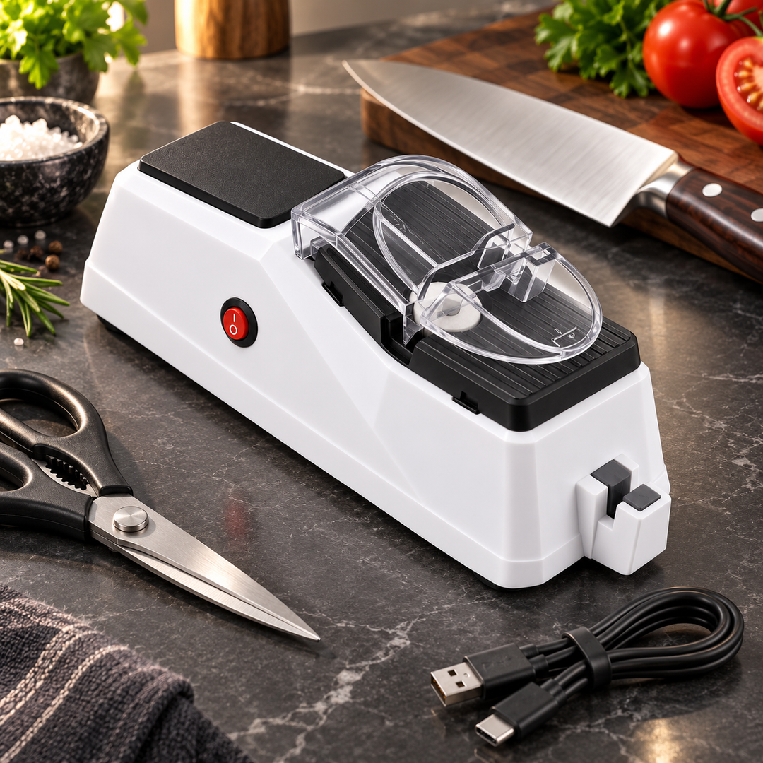 Electric Knife Sharpener | Plug-In Design, Non-Slip Base & Protective Cover | Sharpens Knives and Scissors Fast and Safely 1