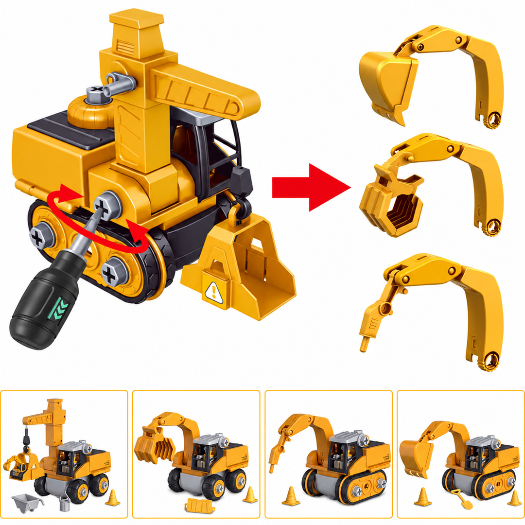 Construction Toy Take-Apart Screw-Together with Movable Crane Arm