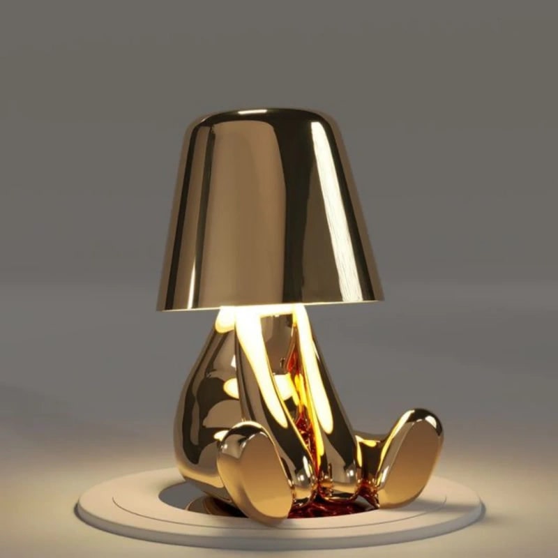 Cordless Figure Table Lamp Metal Finish | Gold or Silver, Sitting &amp; Standing Poses | USB Rechargeable LED Touch Control