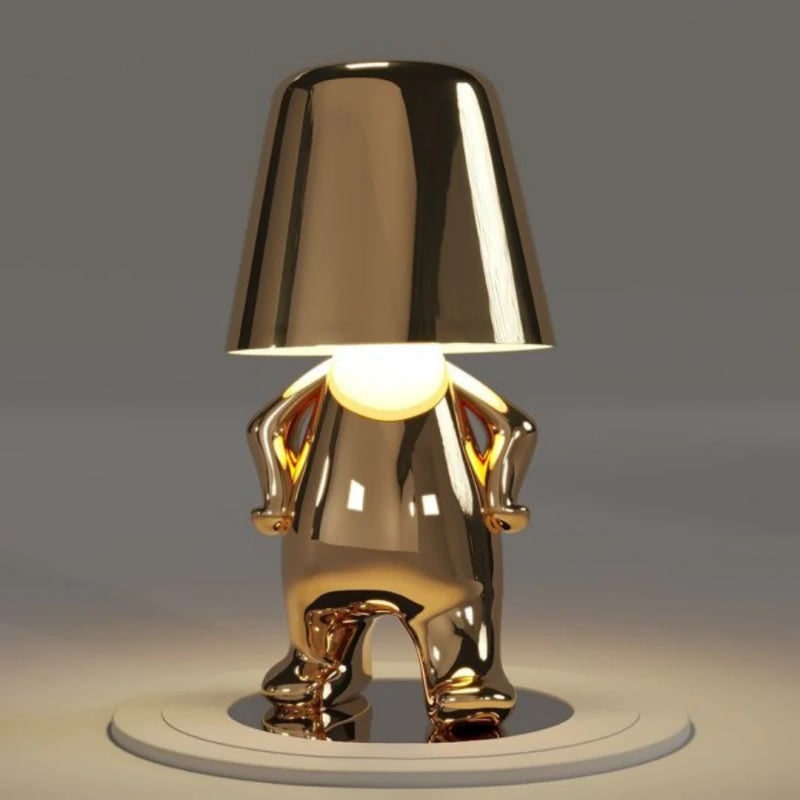 Cordless Figure Table Lamp Metal Finish | Gold or Silver, Sitting &amp; Standing Poses | USB Rechargeable LED Touch Control