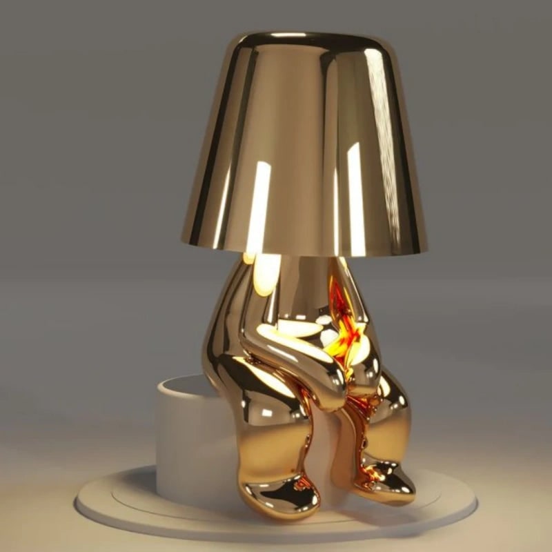 Cordless Figure Table Lamp Metal Finish | Gold or Silver, Sitting &amp; Standing Poses | USB Rechargeable LED Touch Control