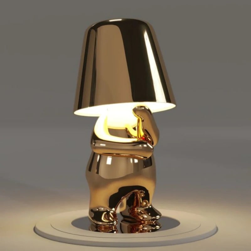 Cordless Figure Table Lamp Metal Finish | Gold or Silver, Sitting &amp; Standing Poses | USB Rechargeable LED Touch Control