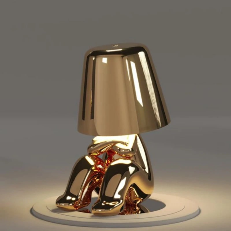 Cordless Figure Table Lamp Metal Finish | Gold or Silver, Sitting &amp; Standing Poses | USB Rechargeable LED Touch Control