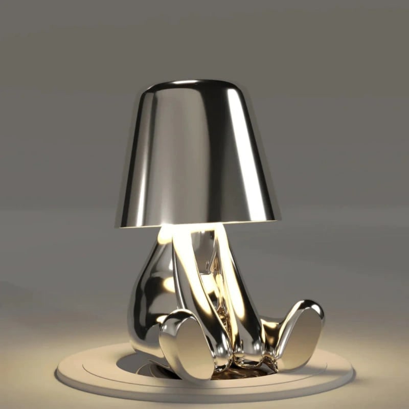 Cordless Figure Table Lamp Metal Finish | Gold or Silver, Sitting &amp; Standing Poses | USB Rechargeable LED Touch Control