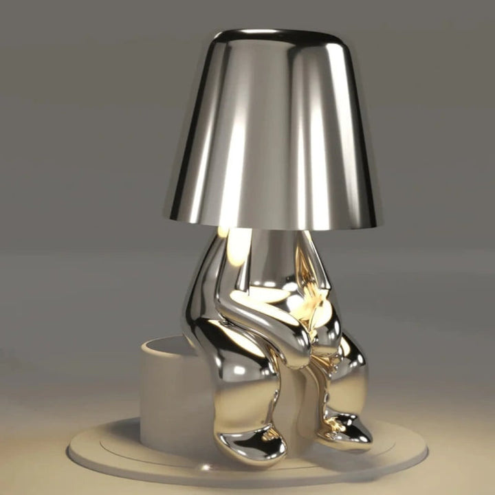 Cordless Figure Table Lamp Metal Finish | Gold or Silver, Sitting &amp; Standing Poses | USB Rechargeable LED Touch Control