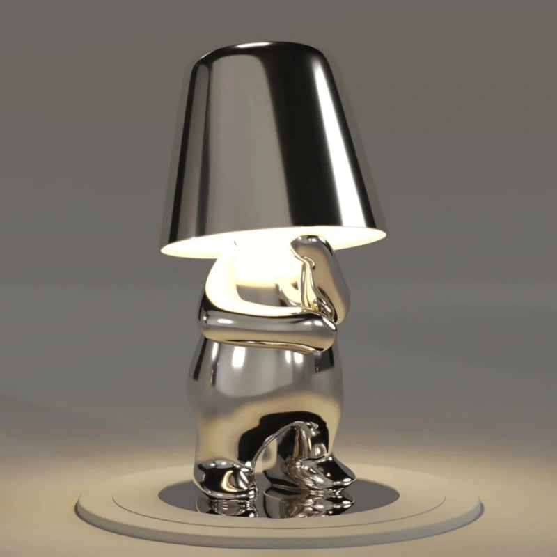 Cordless Figure Table Lamp Metal Finish | Gold or Silver, Sitting &amp; Standing Poses | USB Rechargeable LED Touch Control