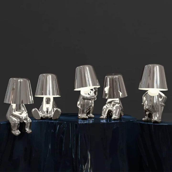Cordless Figure Table Lamp Metal Finish | Gold or Silver, Sitting &amp; Standing Poses | USB Rechargeable LED Touch Control