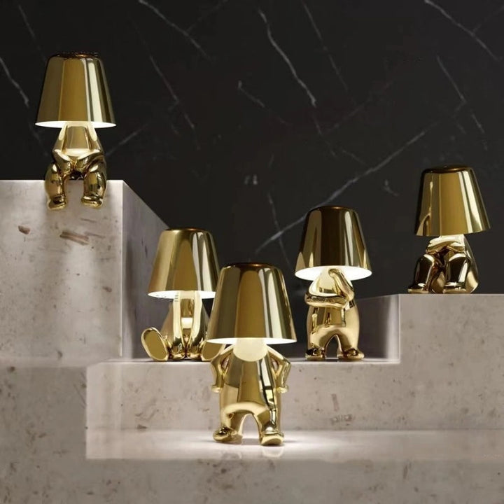 Cordless Figure Table Lamp Metal Finish | Gold or Silver, Sitting &amp; Standing Poses | USB Rechargeable LED Touch Control