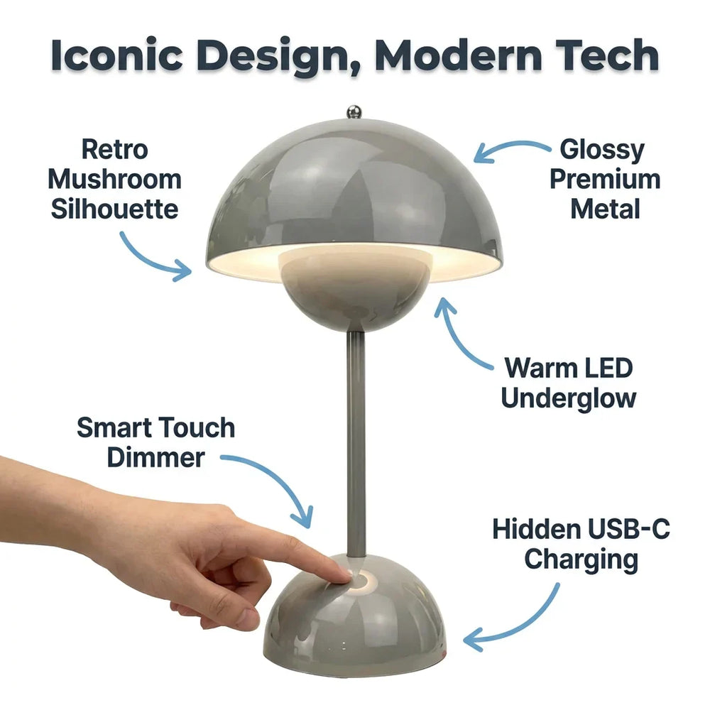Cordless Touch Table Lamp | Touch-Dimming with 3 Brightness Levels | Retro-Style Lighting for Desks, Shelves and Bedside Tables