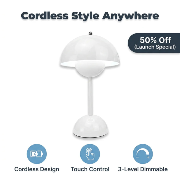 Cordless Touch Table Lamp | Touch-Dimming with 3 Brightness Levels | Retro-Style Lighting for Desks, Shelves and Bedside Tables