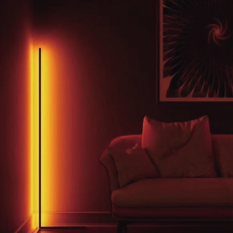 Corner Floor Lamp with RGB Colour-Changing LED | Remote Control, Aluminium Alloy | Mid-Century Corner Design, Matte Black