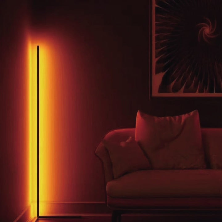 Corner Floor Lamp with RGB Colour-Changing LED | Remote Control, Aluminium Alloy | Mid-Century Corner Design, Matte Black
