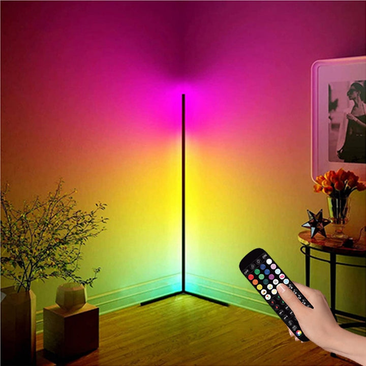 Corner Floor Lamp with RGB Colour-Changing LED | Remote Control, Aluminium Alloy | Mid-Century Corner Design, Matte Black