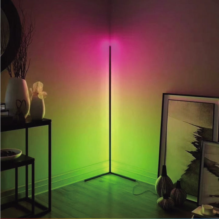 Corner Floor Lamp with RGB Colour-Changing LED | Remote Control, Aluminium Alloy | Mid-Century Corner Design, Matte Black