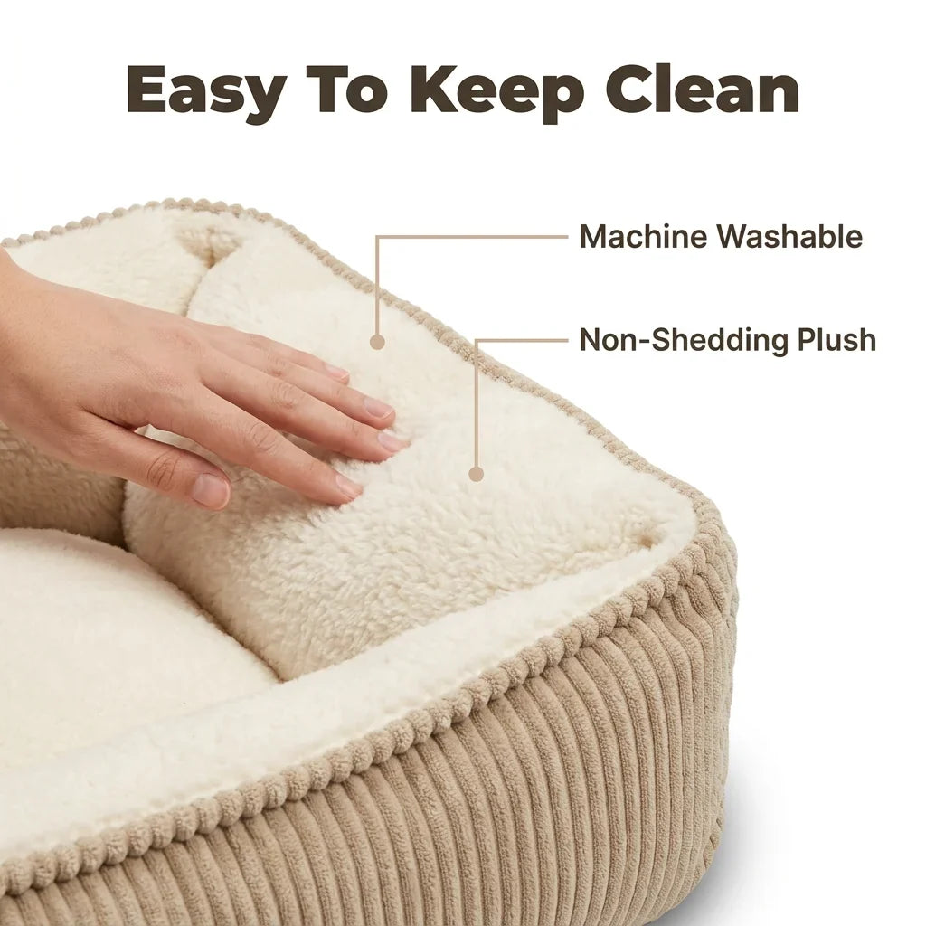 Covered Pet Cave Bed with Plush Fleece Lining | Orthopedic Cotton Cushioning | Warm Enclosed Retreat for Cats and Dogs