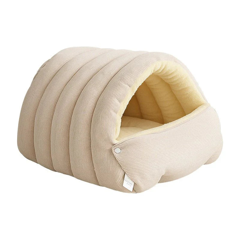 Covered Pet Cave Bed with Plush Fleece Lining | Orthopedic Cotton Cushioning | Warm Enclosed Retreat for Cats and Dogs