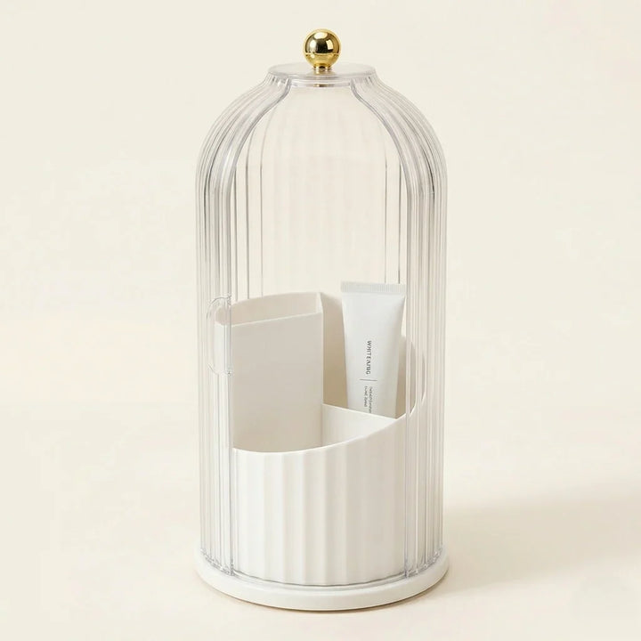 Covered Toothbrush Holder Vanity Organiser | 360-Degree Rotating Tray &amp; Sealed Dust-Proof Dome | Holds 7 Bathroom Accessories