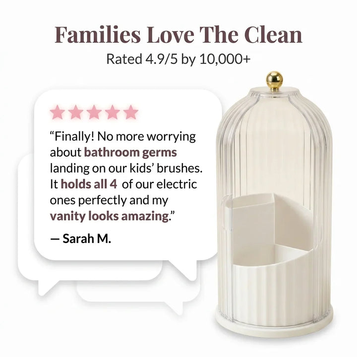 Covered Toothbrush Holder Vanity Organiser | 360-Degree Rotating Tray &amp; Sealed Dust-Proof Dome | Holds 7 Bathroom Accessories