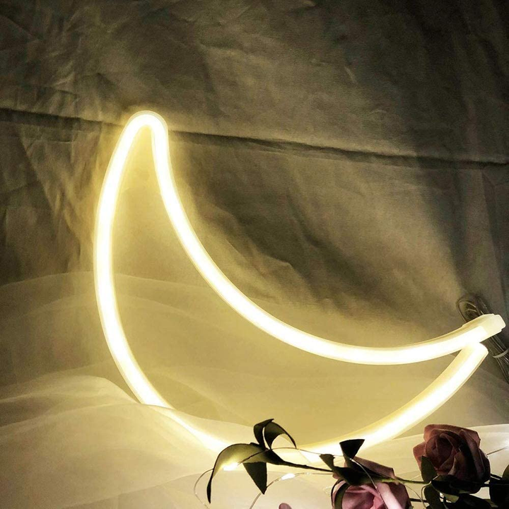 Crescent Moon LED Light | Wall or Table Display with Hanging Hole | Warm Glow for Bedroom, Office or Gift Decor