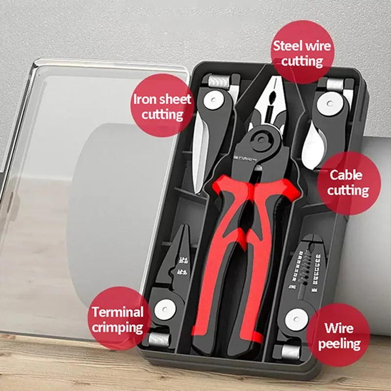 Crimping Pliers Set 5-in-1 | Interchangeable Heads for Stripping, Cutting & Crimping | Chrome Vanadium Steel Build