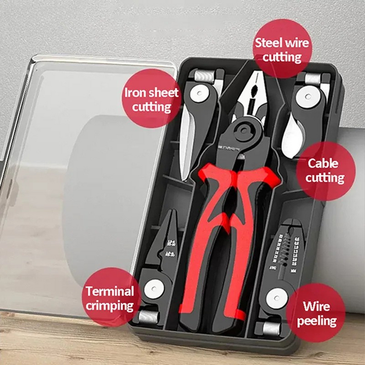 Crimping Pliers Set 5-in-1 | Interchangeable Heads for Stripping, Cutting &amp; Crimping | Chrome Vanadium Steel Build