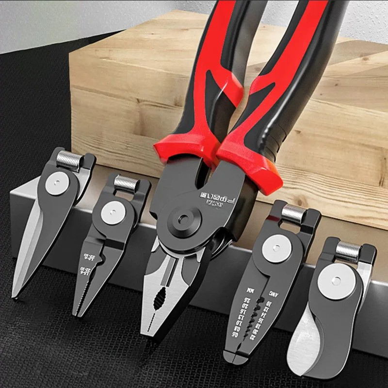 Crimping Pliers Set 5-in-1 | Interchangeable Heads for Stripping, Cutting & Crimping | Chrome Vanadium Steel Build