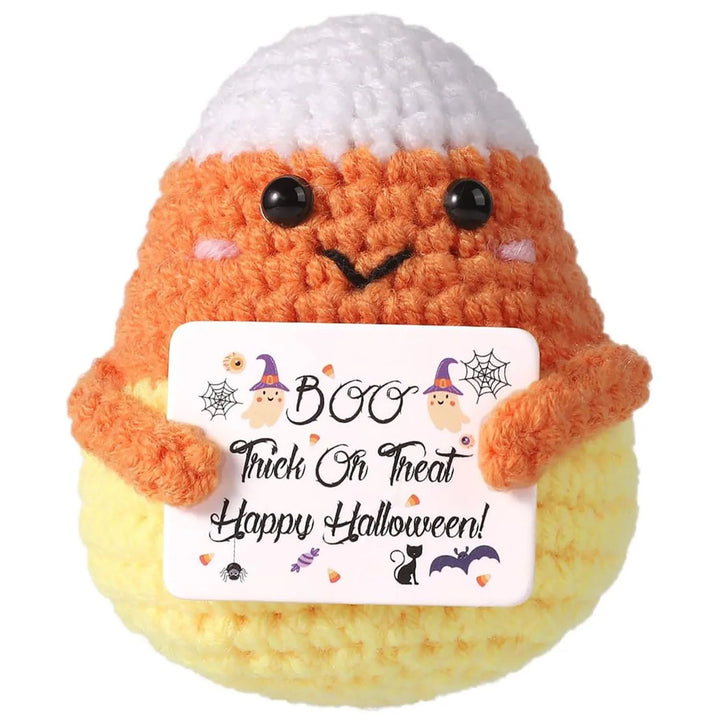 Crochet Bat Doll Halloween Decor | Includes Encouragement Card | Knitted Design for Desk, Shelf or Seasonal Display