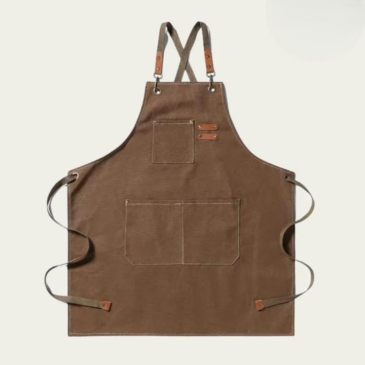 Cross-Back Work Apron Canvas Multi-Pocket Reinforced with Brass Buckles