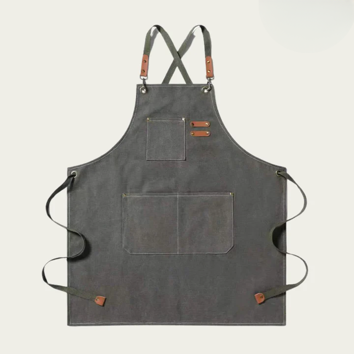 Cross-Back Work Apron Canvas Multi-Pocket Reinforced with Brass Buckles