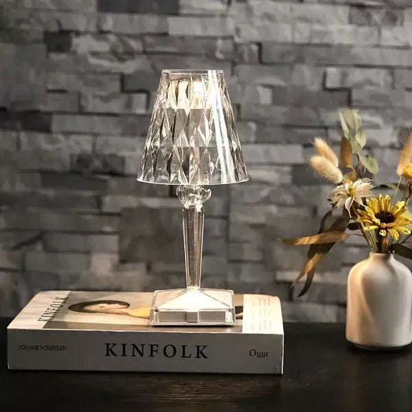 Crystal Table Lamp Acrylic 26 x 12 cm | Touch Control, Rechargeable | 3 Light Colours, USB Charging Cable Included