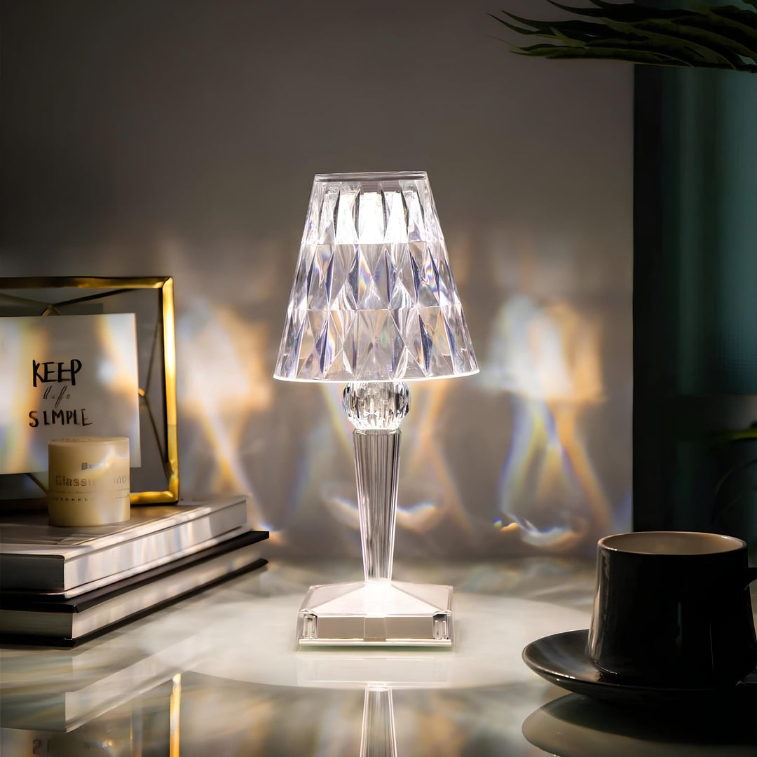 Crystal Table Lamp Acrylic 26 x 12 cm | Touch Control, Rechargeable | 3 Light Colours, USB Charging Cable Included