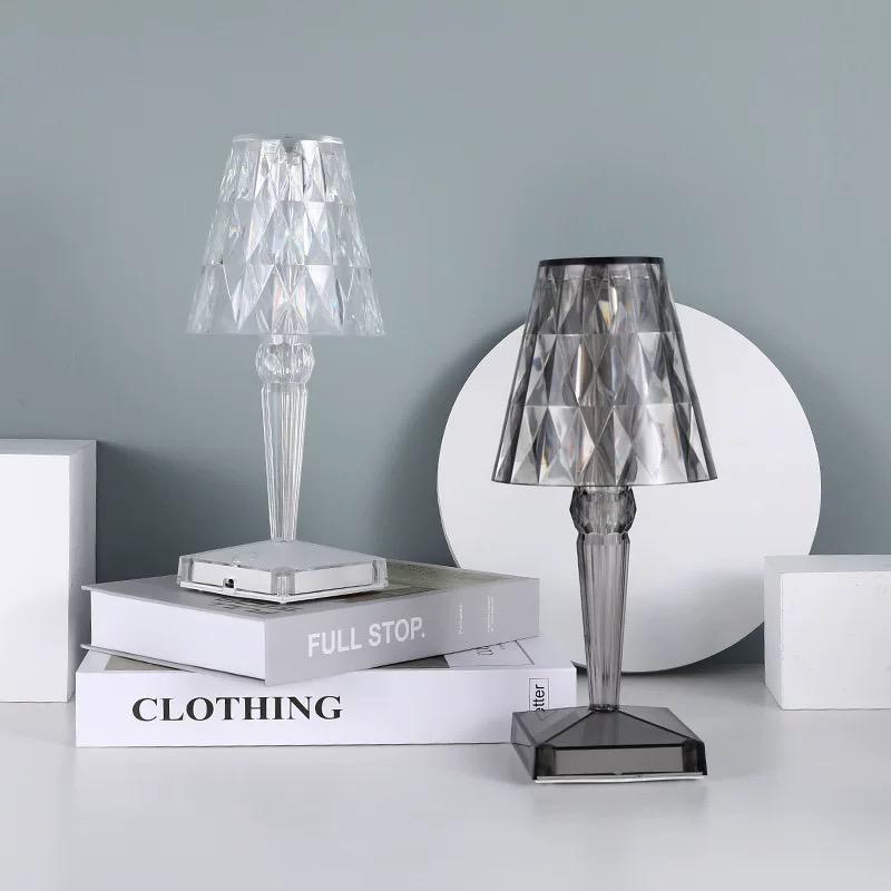 Crystal Table Lamp Acrylic 26 x 12 cm | Touch Control, Rechargeable | 3 Light Colours, USB Charging Cable Included