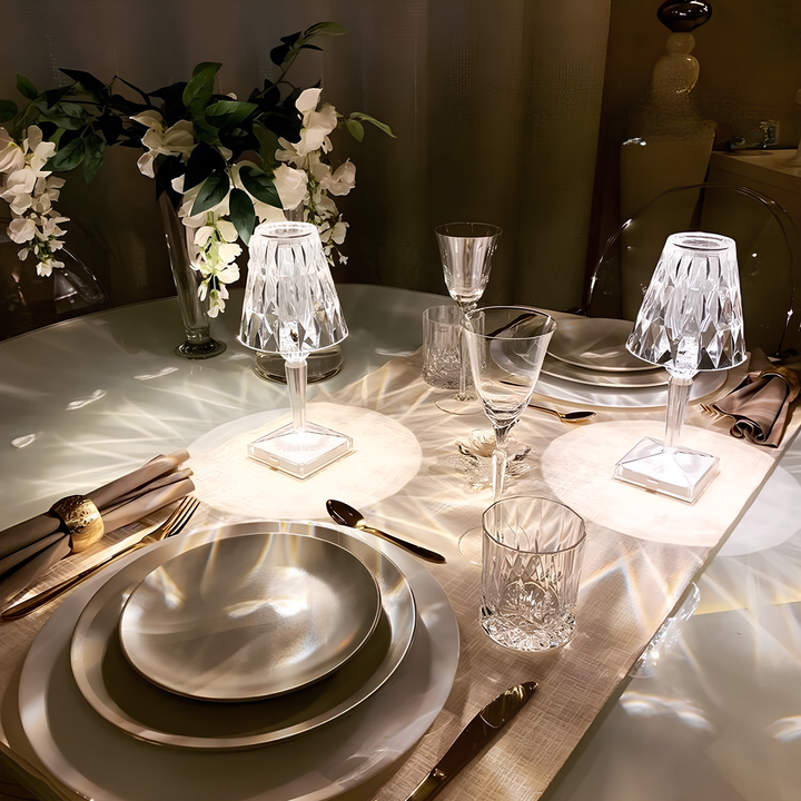 Crystal Table Lamp Acrylic 26 x 12 cm | Touch Control, Rechargeable | 3 Light Colours, USB Charging Cable Included