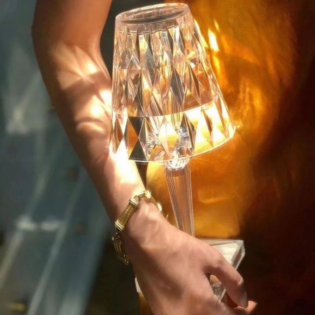 Crystal Table Lamp Acrylic 26 x 12 cm | Touch Control, Rechargeable | 3 Light Colours, USB Charging Cable Included