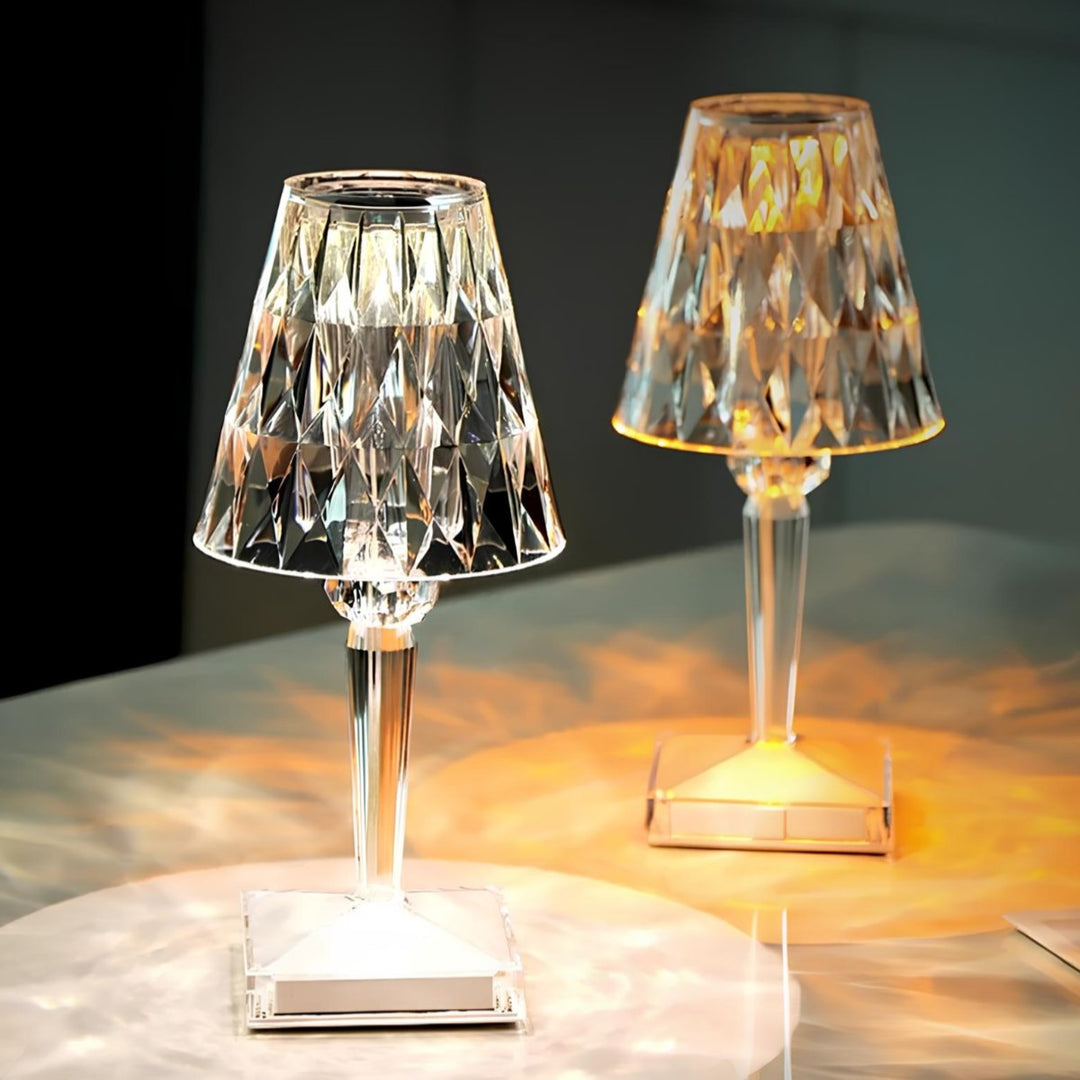 Crystal Table Lamp Acrylic 26 x 12 cm | Touch Control, Rechargeable | 3 Light Colours, USB Charging Cable Included