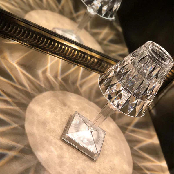 Crystal Table Lamp Acrylic 26 x 12 cm | Touch Control, Rechargeable | 3 Light Colours, USB Charging Cable Included