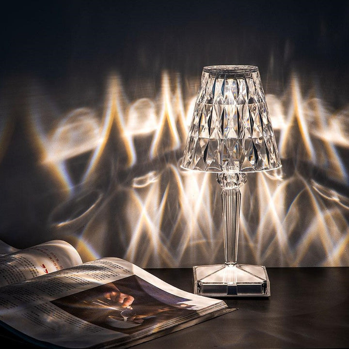 Crystal Table Lamp Acrylic 26 x 12 cm | Touch Control, Rechargeable | 3 Light Colours, USB Charging Cable Included