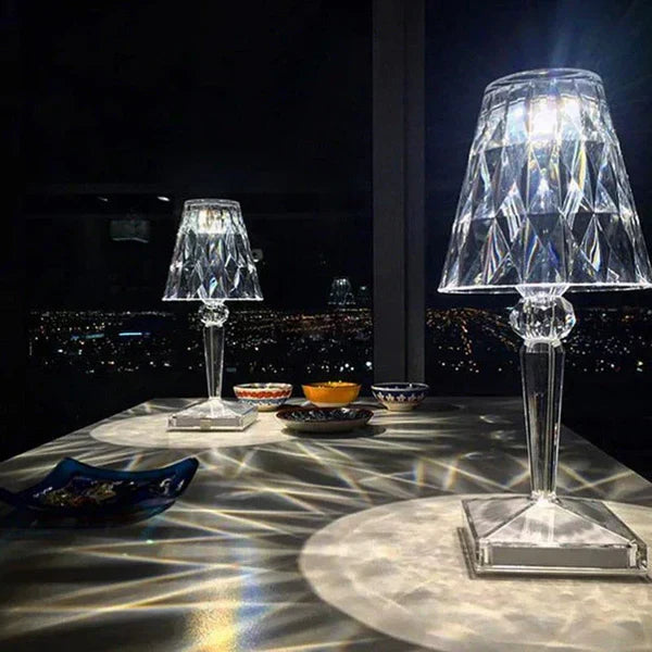 Crystal Table Lamp Acrylic 26 x 12 cm | Touch Control, Rechargeable | 3 Light Colours, USB Charging Cable Included