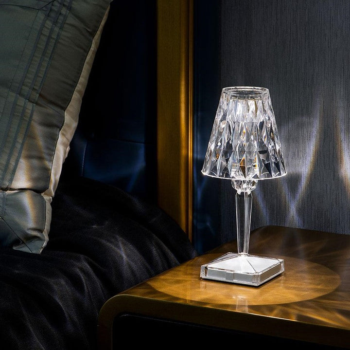 Crystal Table Lamp Acrylic 26 x 12 cm | Touch Control, Rechargeable | 3 Light Colours, USB Charging Cable Included