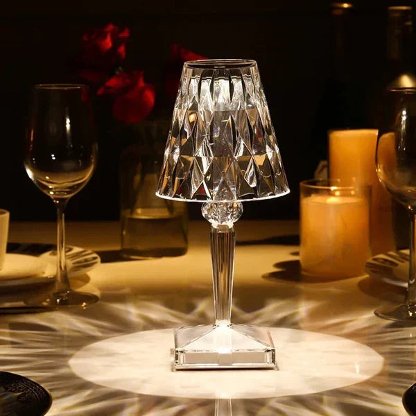 Crystal Table Lamp Acrylic 26 x 12 cm | Touch Control, Rechargeable | 3 Light Colours, USB Charging Cable Included
