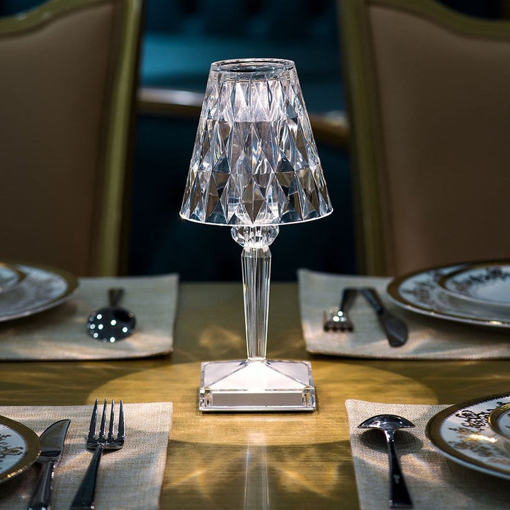 Crystal Table Lamp Acrylic 26 x 12 cm | Touch Control, Rechargeable | 3 Light Colours, USB Charging Cable Included