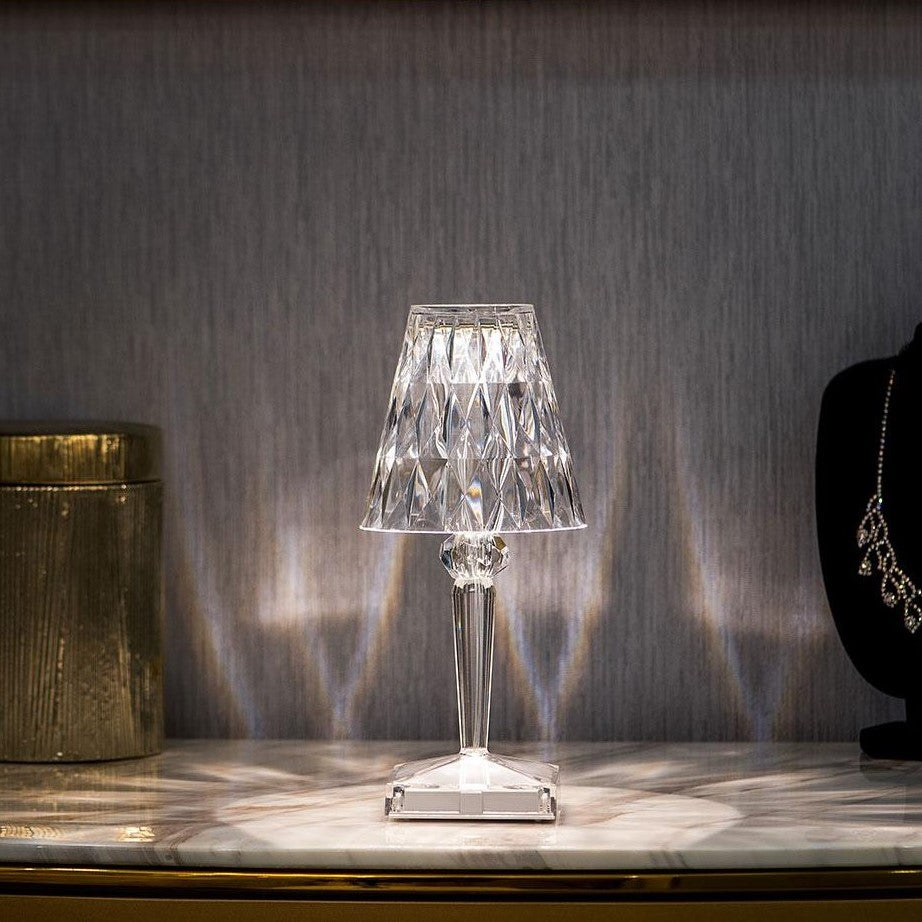 Crystal Table Lamp Acrylic 26 x 12 cm | Touch Control, Rechargeable | 3 Light Colours, USB Charging Cable Included