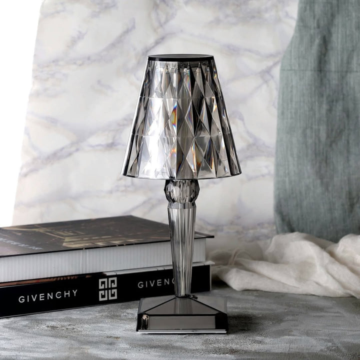 Crystal Table Lamp Acrylic 26 x 12 cm | Touch Control, Rechargeable | 3 Light Colours, USB Charging Cable Included