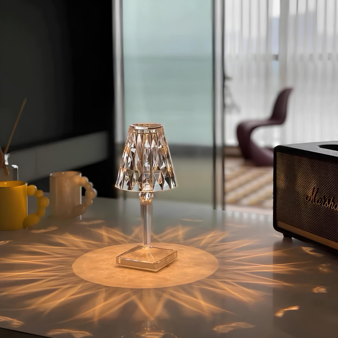 Crystal Table Lamp Acrylic 26 x 12 cm | Touch Control, Rechargeable | 3 Light Colours, USB Charging Cable Included