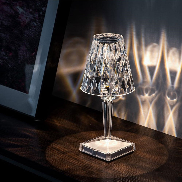Crystal Table Lamp Acrylic 26 x 12 cm | Touch Control, Rechargeable | 3 Light Colours, USB Charging Cable Included