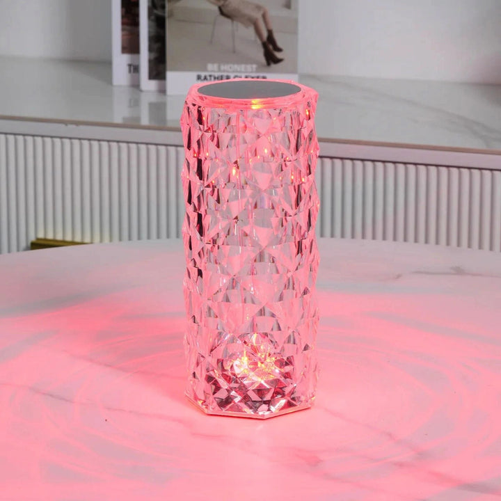 Crystal Table Lamp Faceted Acrylic | Cordless Rechargeable, Touch Control | LED Colour-Changing Ripple Light, Remote Included