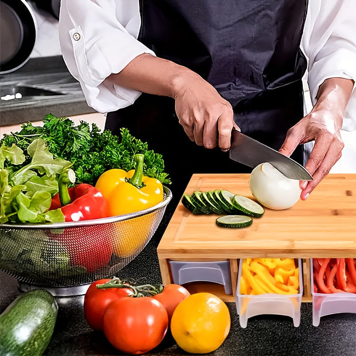 Cutting Board With Storage | Four Trays, Grater Set