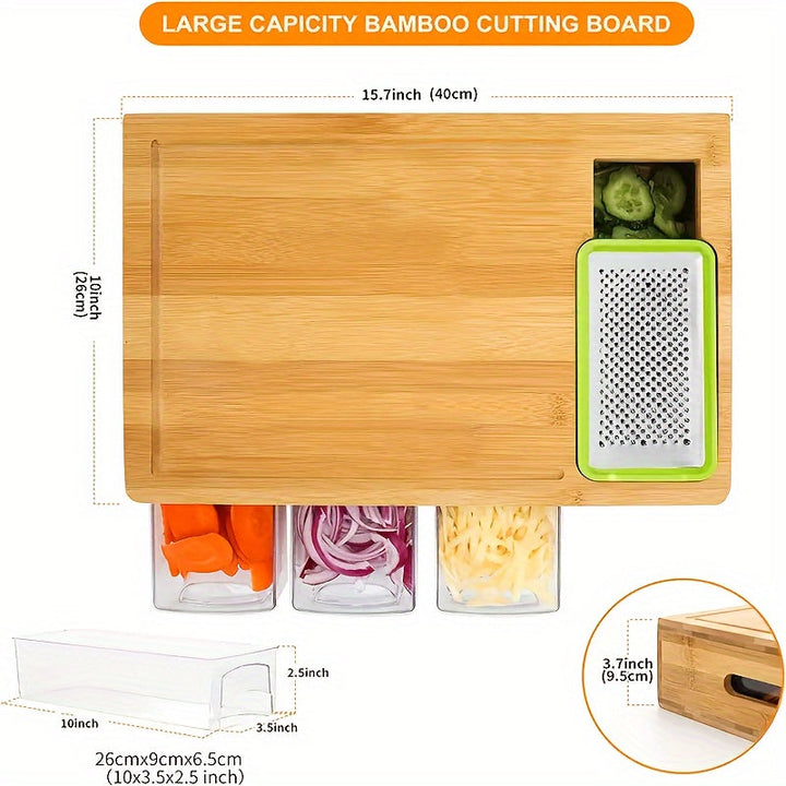 Cutting Board With Storage | Four Trays, Grater Set
