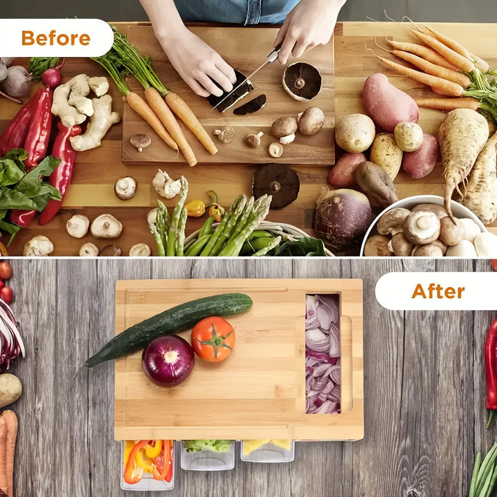 Cutting Board With Storage | Four Trays, Grater Set
